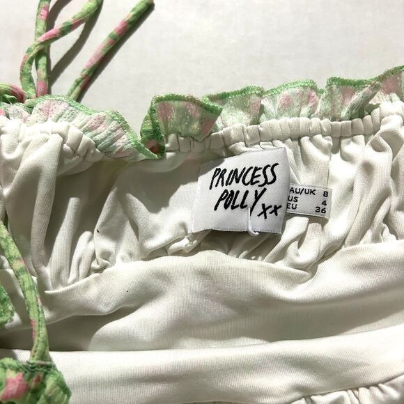 Princess Polly, Ruched Bust, Tie Straps, Green Floral Mini Dress, sz 4, Coquette - Picture 4 of 4